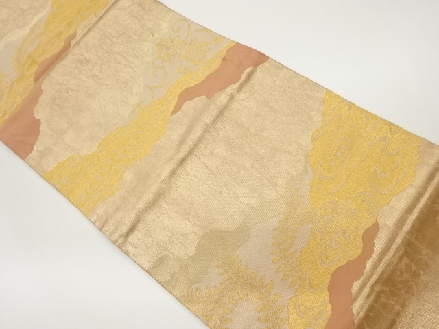 道長取りに花唐草・流水模様織出し袋帯